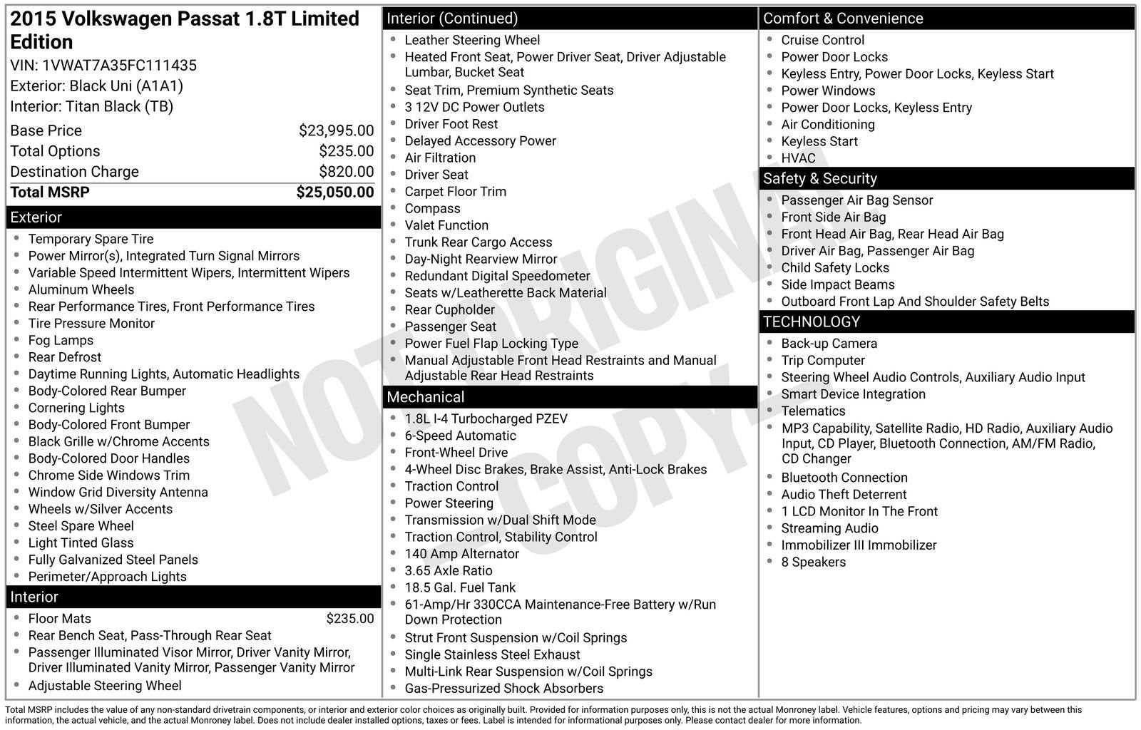 2015 Volkswagen Passat 1.8T S