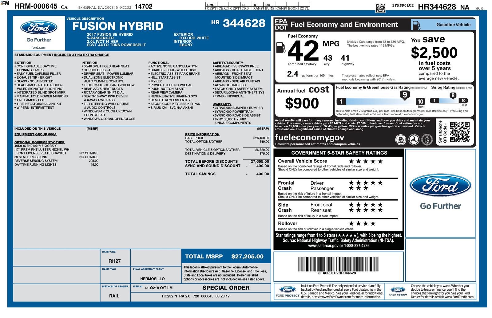 2017 Ford Fusion Hybrid SE